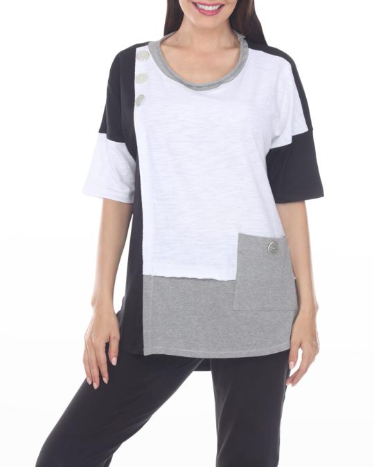 Neon Buddha Bon Voyage Colorblock Top with Button Detail | Neiman Marcus