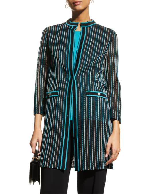 Misook Sleeve Striped Sheer Duster Neiman Marcus