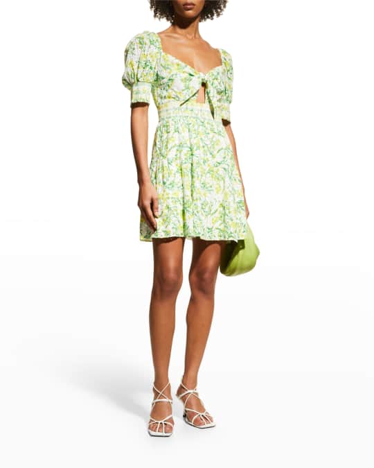 ALICE + OLIVIA Kristie Eyelet Floral Puffed-Sleeve Mini A-Line Dress |  Neiman Marcus