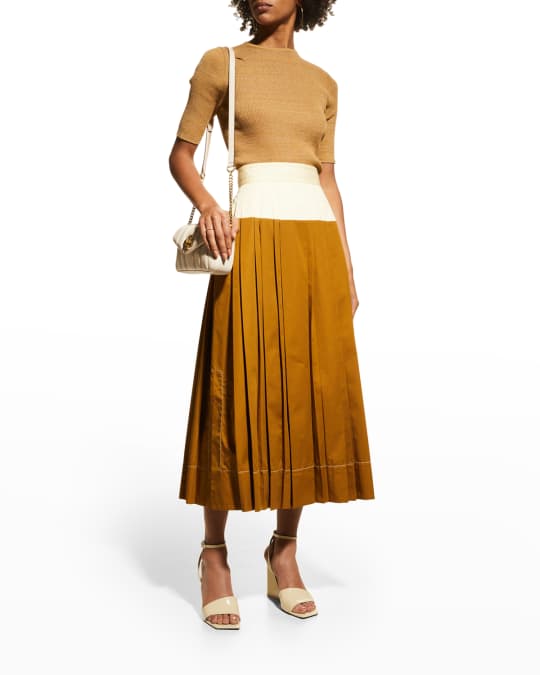 Tory Burch Pleated Two-Tone Skirt | Neiman Marcus