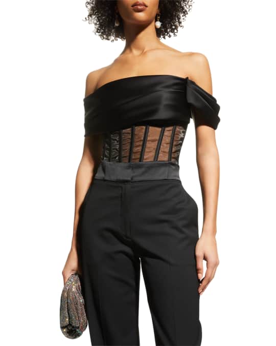 Rozie Corsets Sheer Pleated Off-Shoulder Corset