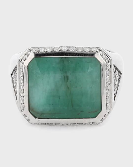 Sheryl Lowe Emerald and Diamond Halo Pave Signet Ring