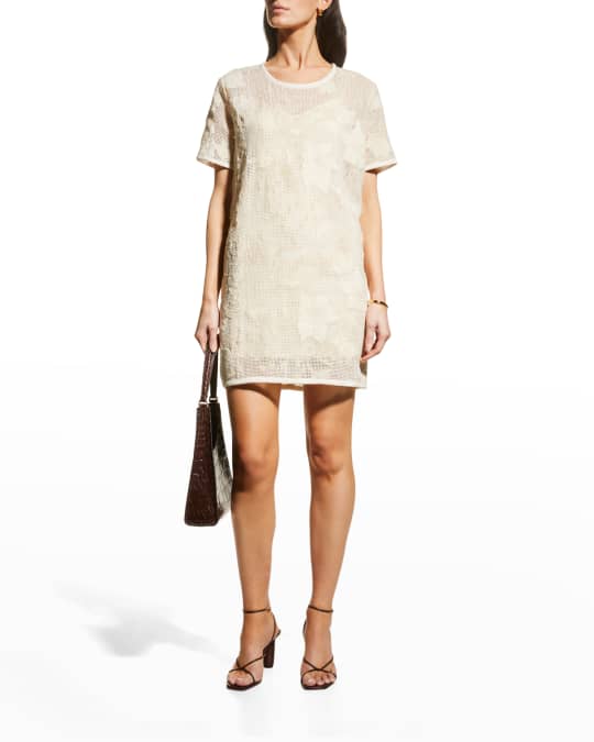 Embroidered mesh online t shirt dress