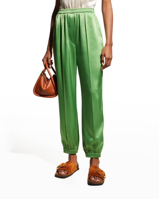 Green silk joggers best sale