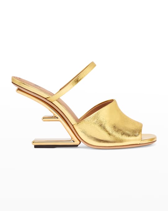 Fendi Metallic Lambskin F-Heel Mules | Neiman Marcus