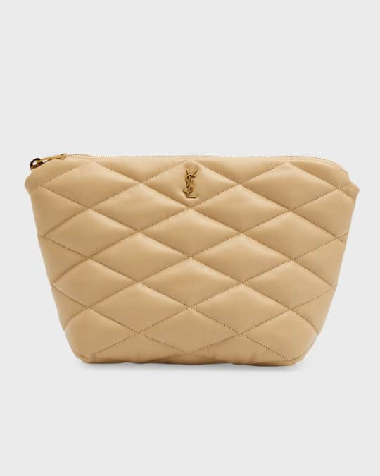 Saint Laurent Puffer Small Ysl Shearling Pouch Clutch Bag Natural Beige