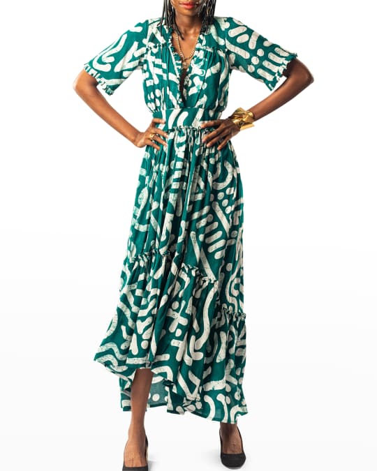 Busayo Tomi Asymmetric-Hem Batik Cotton Dress | Neiman Marcus