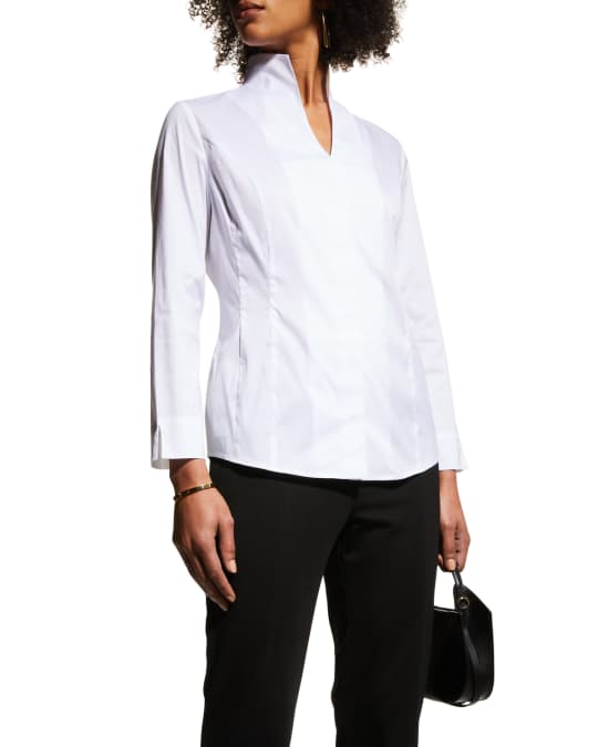 Hi-Neck Stretch Cotton Blouse