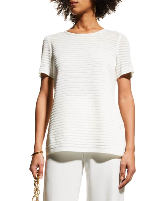 Misook Sheer Stripe Textured Knit Tee Neiman Marcus