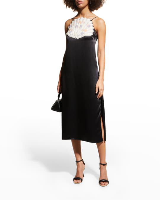 Rodarte Hand-Beaded Shell Slip Midi Silk Dress | Neiman Marcus