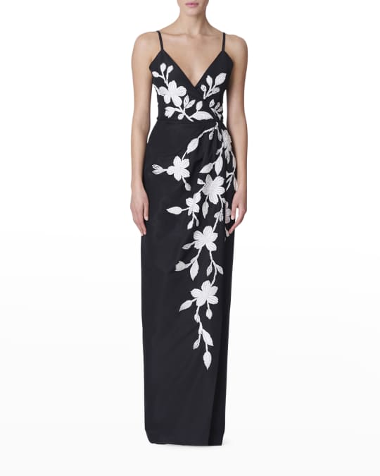 Carolina Herrera Floral-Embroidered Twist Column Gown | Neiman Marcus