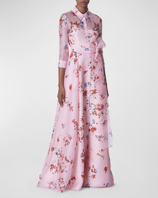 Carolina Herrera Floral Belted Silk Collared Trench Gown | Neiman Marcus