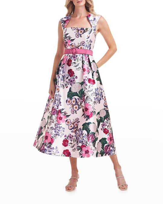 Kay Unger New York Floral-Print Sleeveless Mikado Dress | Neiman Marcus