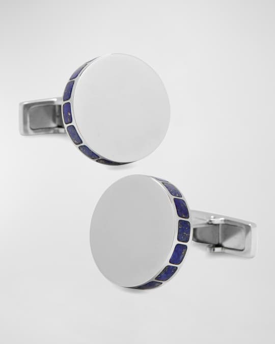 Stainless Steel Lapis Mosaic Engravable Cufflinks
