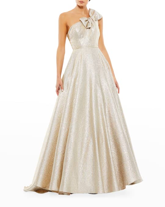 Mac duggal top metallic jacquard ballgown