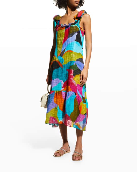 Marie Oliver Maya Printed Seersucker Midi Dress | Neiman Marcus