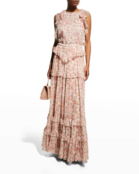 ALESSIA ZAMATTIO Panarea Silk Floral Ruffled Maxi Dress | Neiman Marcus