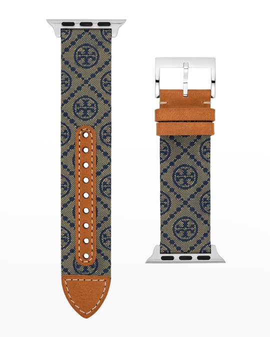 Tory Burch T Monogram Print Apple Watch Band in Blue and Luggage