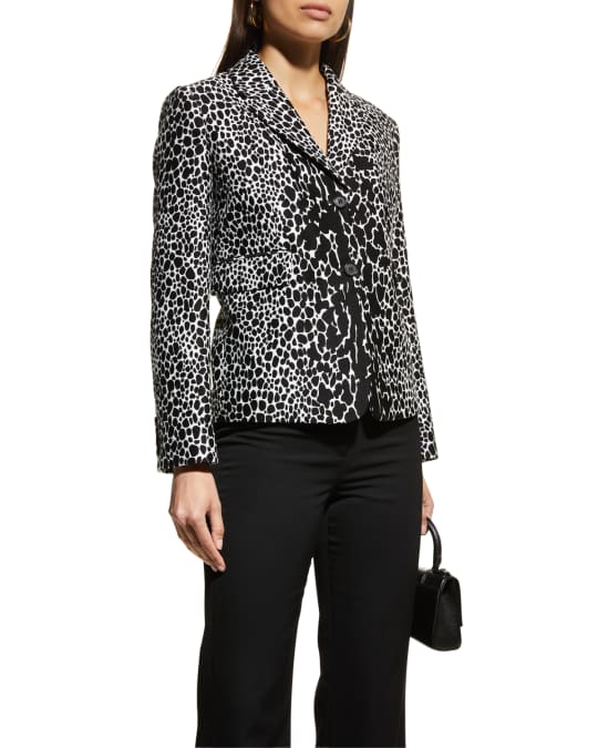 Single-breasted double crepe jacket with leopard print in Animal