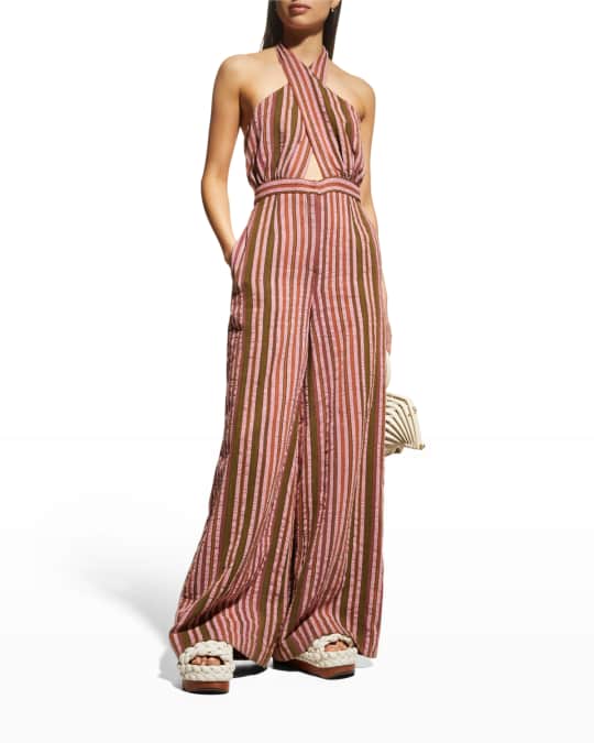 Stripe halter wide leg jumpsuit discount