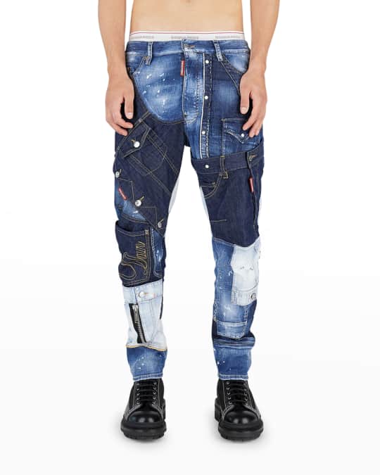 Dsquared2 Men's Franken Combat Denim Patch Jeans | Neiman Marcus