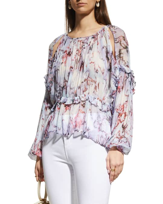 Pleated Sleeve Poplin Top - Floral Medallion