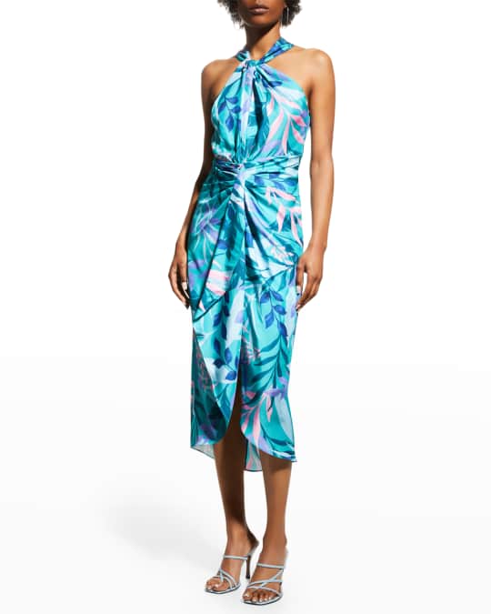 Kobi Halperin Ruth Botanical-Print Front-Twist Halter Dress | Neiman Marcus