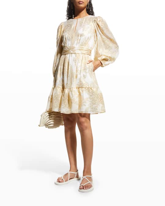 Kobi Halperin Leah Tiered Metallic Jacquard Dress | Neiman Marcus