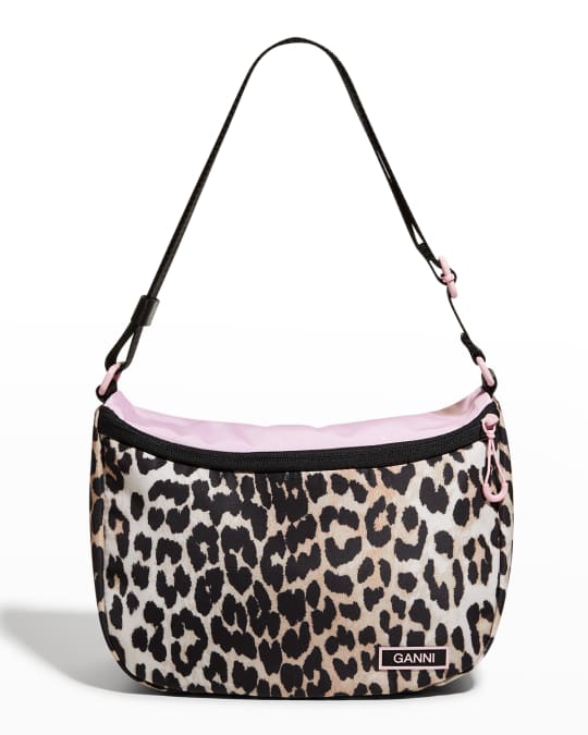 Ganni Leopard Zip Recycled Tech Shoulder Bag Neiman Marcus