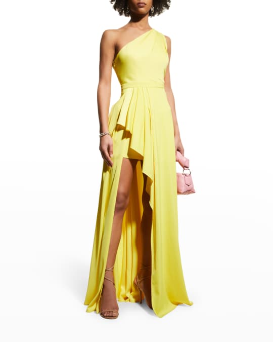 Aidan by Aidan Mattox Asymmetric One-Shoulder Pleated Gown | Neiman Marcus