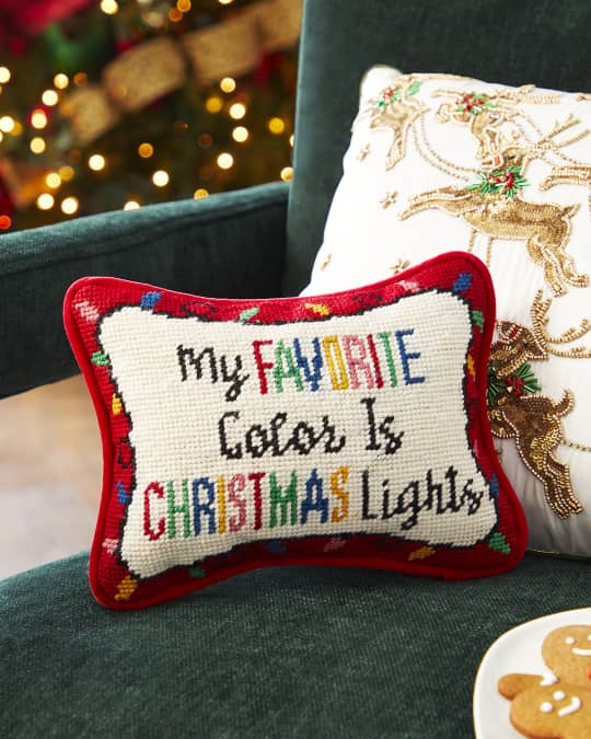 My Favorite Color is Christmas Lights Needlepoint Pillow 6.5 x 9