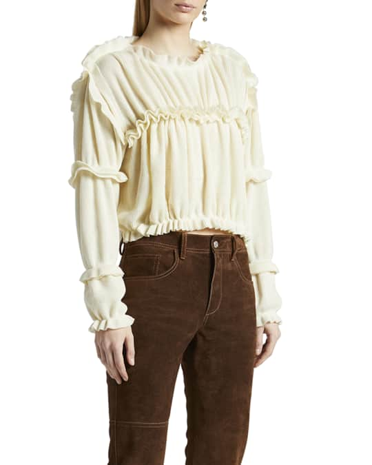 Pleated Sleeve Poplin Top - Floral Medallion