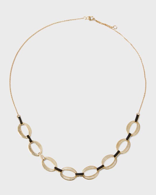 Black Enamel Diamond Chunky Chain Necklace