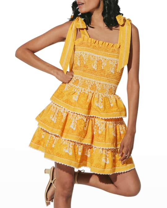Cleobella Eliana Tiered Shoulder-Tie Floral Mini Dress | Neiman Marcus
