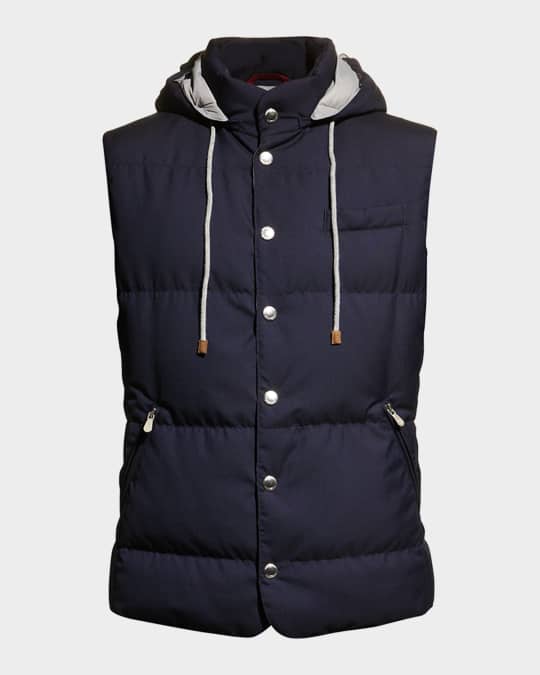 Brunello Cucinelli Men's Hooded Down Vest | Neiman Marcus
