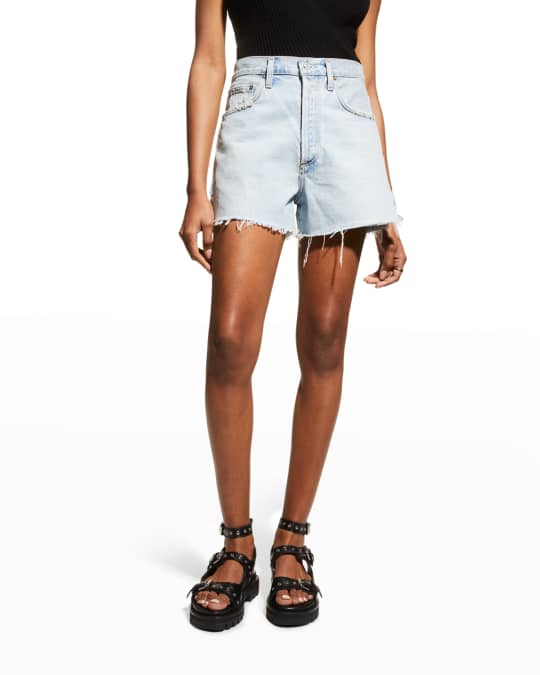 AGOLDE Dee Side-Slit Distressed Jean Shorts | Neiman Marcus