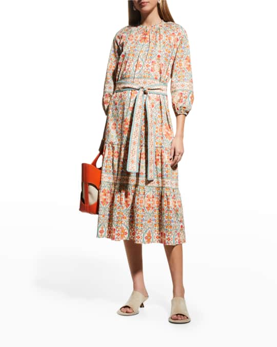 Shoshanna Sunset Tiered Blouson-Sleeve Dress | Neiman Marcus