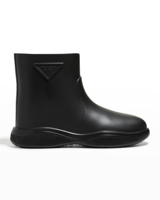 Prada Men's Rubber Triangle Logo Ankle Boots | Neiman Marcus