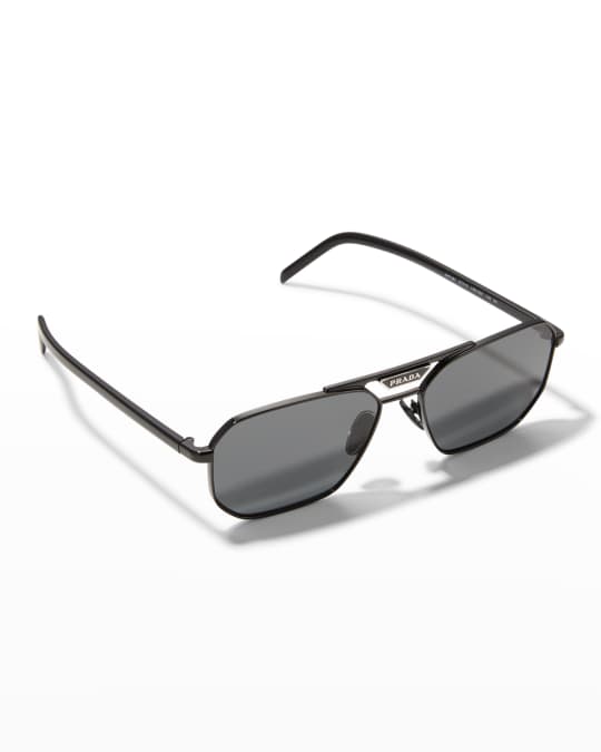 Men s Double Bridge Metal Rectangle Logo Sunglasses