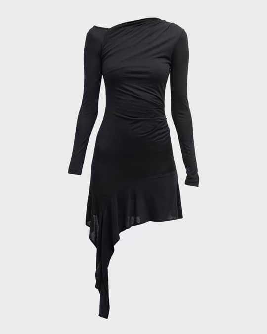 Helmut Lang Scala Draped Long-Sleeve Asymmetric Hem Mini Dress | Neiman  Marcus