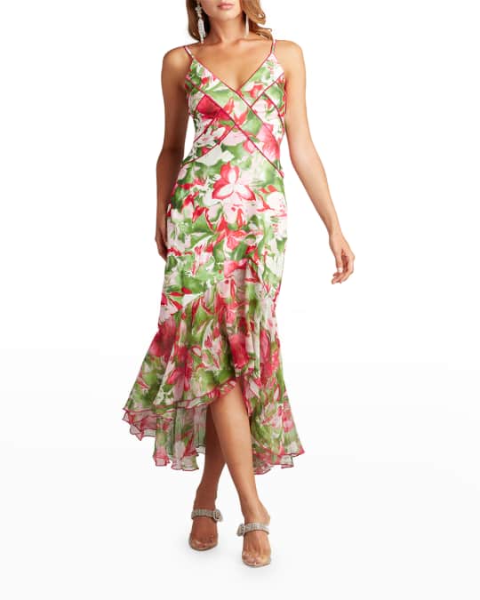 Tadashi Shoji Floral Print High Low Ruffle Dress Neiman Marcus