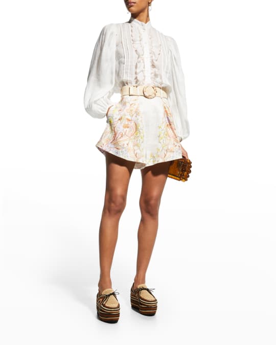 Jeannie Floral Wide-Leg Flowy Belted Shorts