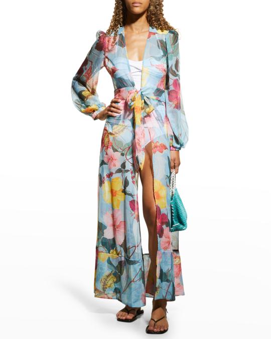 PatBO Hibiscus Tie-Front Robe | Neiman Marcus