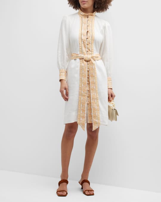 Florence Linen Printed Button Front Collared Mini Dress