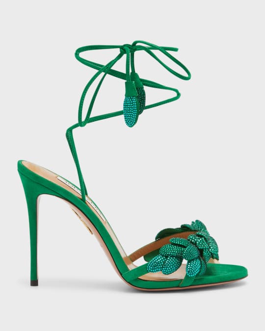 Aquazzura Galactic Flower Embellished Ankle Wrap Sandals Neiman Marcus