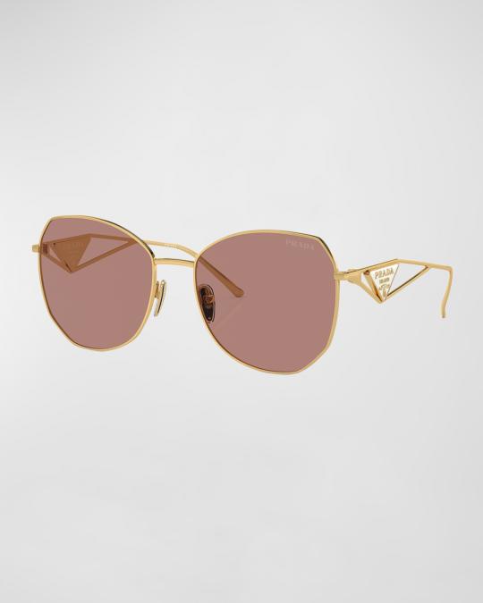 Prada Triangle Logo Metal Round Sunglasses | Neiman Marcus display picture 1