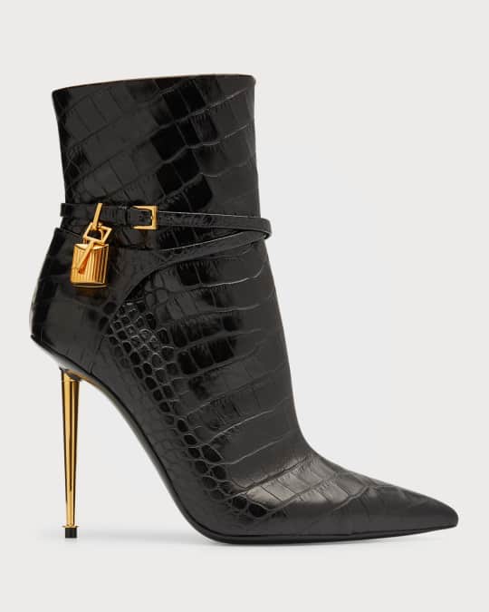 TOM FORD Lock Croco Ankle Booties Neiman Marcus
