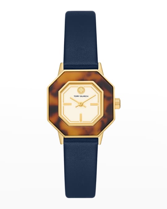 Tory Burch Sawyer Tortoise Watch with Blue Leather Strap Neiman Marcus