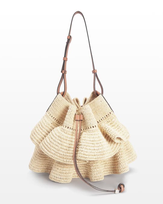 1点限り!!LOEWE!ラフィアBALLOON BAG!超レア!早い者勝ち! Loewe 2022 Raffia Balloon Ruffle Bag w/ Tags - Neutrals