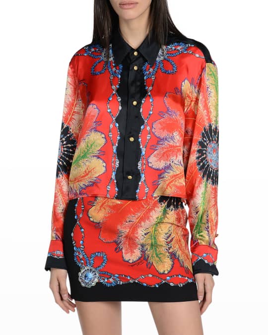 Treasure Printed Button-Front Cropped Shirt